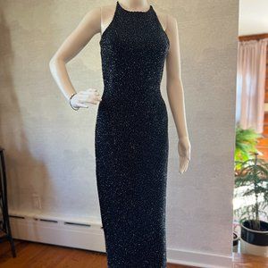 Glamorous Blue Beaded Full Length Gown